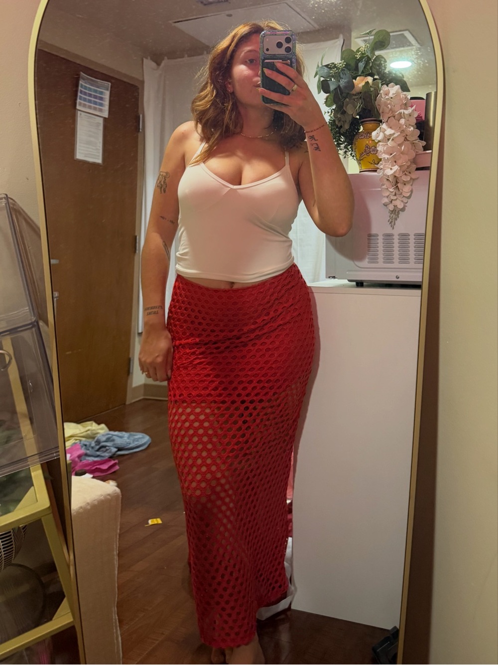 Red Crochet Maxi Skirt - Women